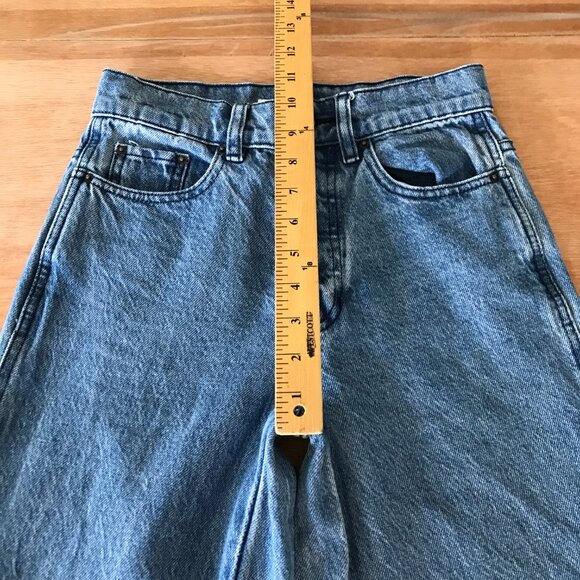 Pacsun Baggy Jeans Women 23 Blue Bandana Patch Mid Rise Button Fly Stretch 17254 - Picture 9 of 15